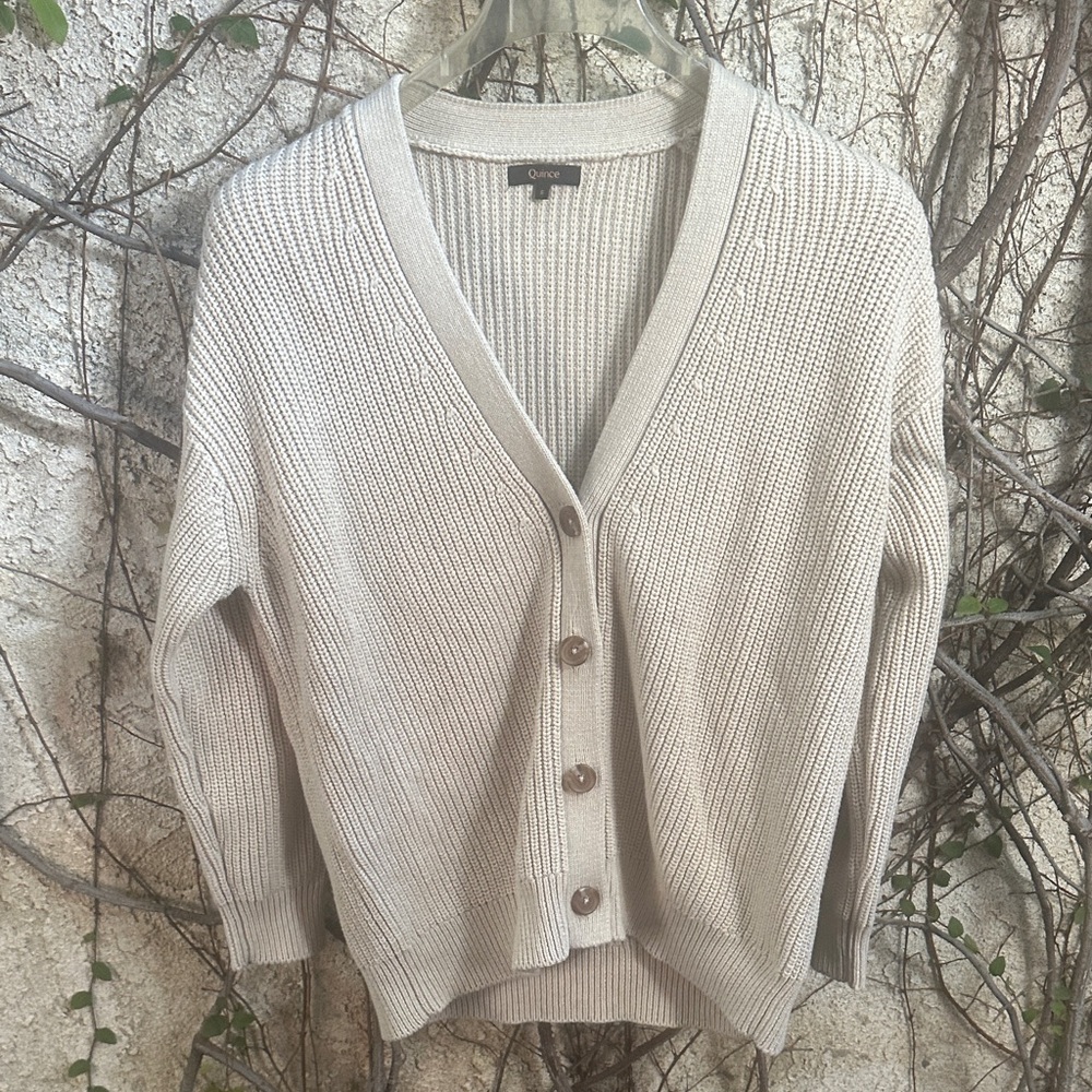 Quince Beige Button-Up Cardigan